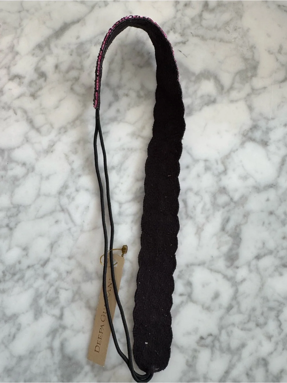 Deepa Gurnani Pink & Black Seed Bead Elastic Headband NWT